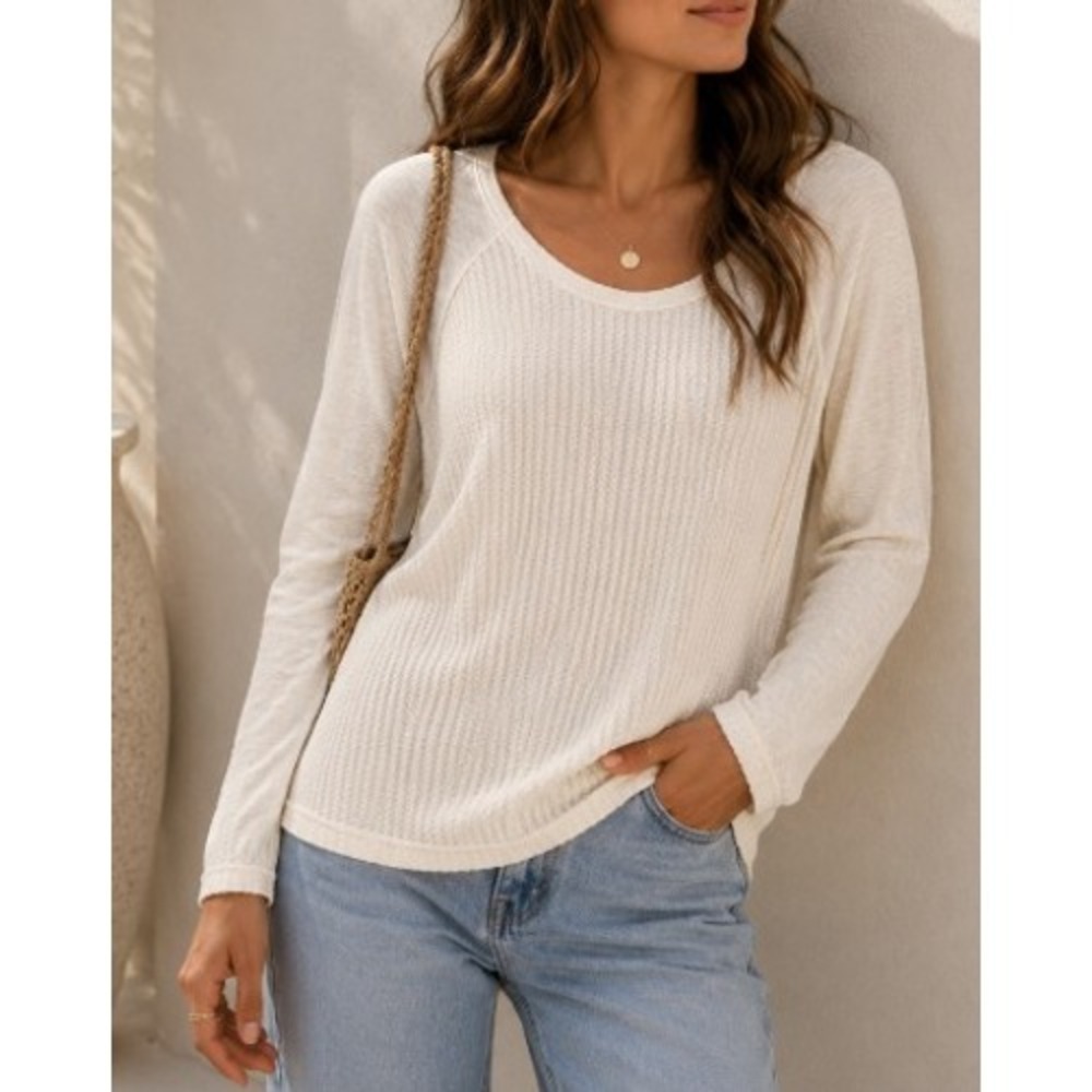 Wonderly Curvy Cozy Romance Waffle Knit Top Egret White 1X BWT05523P